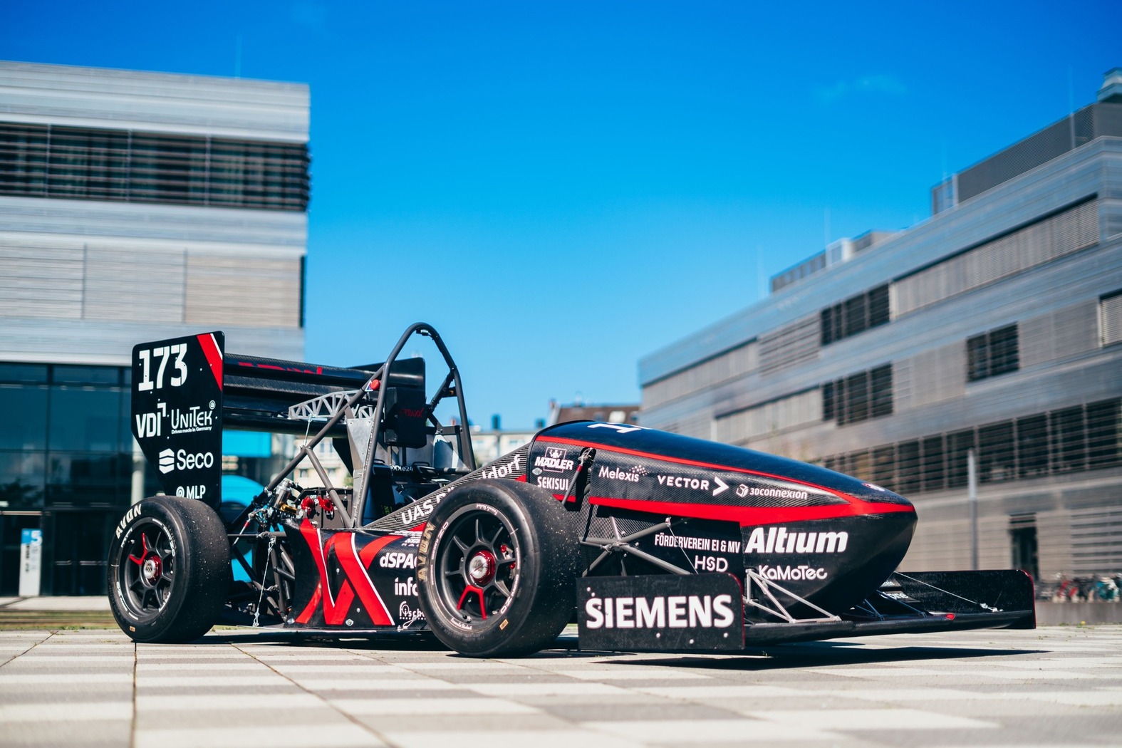 E-Traxx electric race car on campus